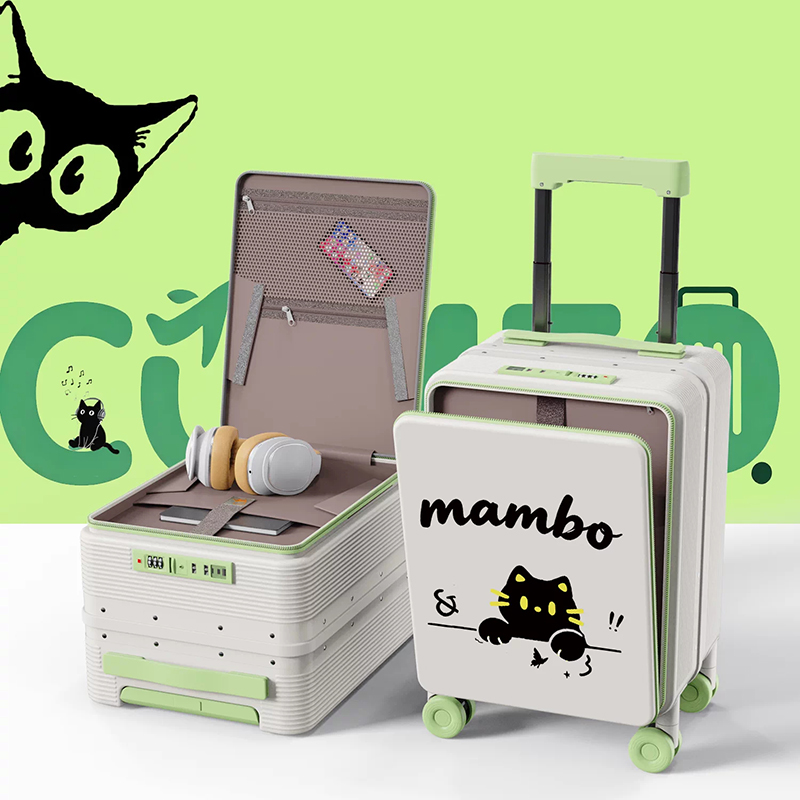 Aluminum Frame Carry On Luggage - 機内持ち込み可能なミニサイズの16インチスーツケース。前面開閉式で、キャスター付き。チェックイン用の手荷物ではない。かわいらしいデザインで、アルミフレームを使用したスーツケースセット。