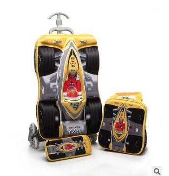 Foldable Rolling Luggage Bag - 3D ボーイズカー型トロリースーツケース 子供用キャリーバッグ 旅行用スーツケース 学校用キャリーバックパック キッズトロリーバッグ（ホイール付き）