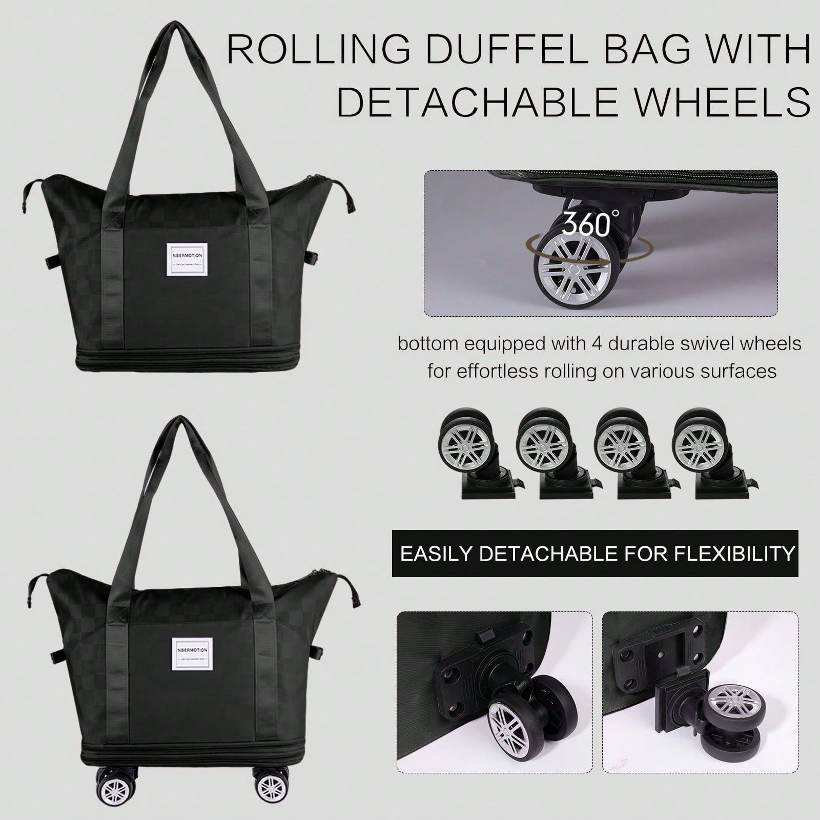 拡張可能なキャスター付きダッフルバッグ。バックパックとしても - Foldable Rolling Luggage Bag のレビューと価格