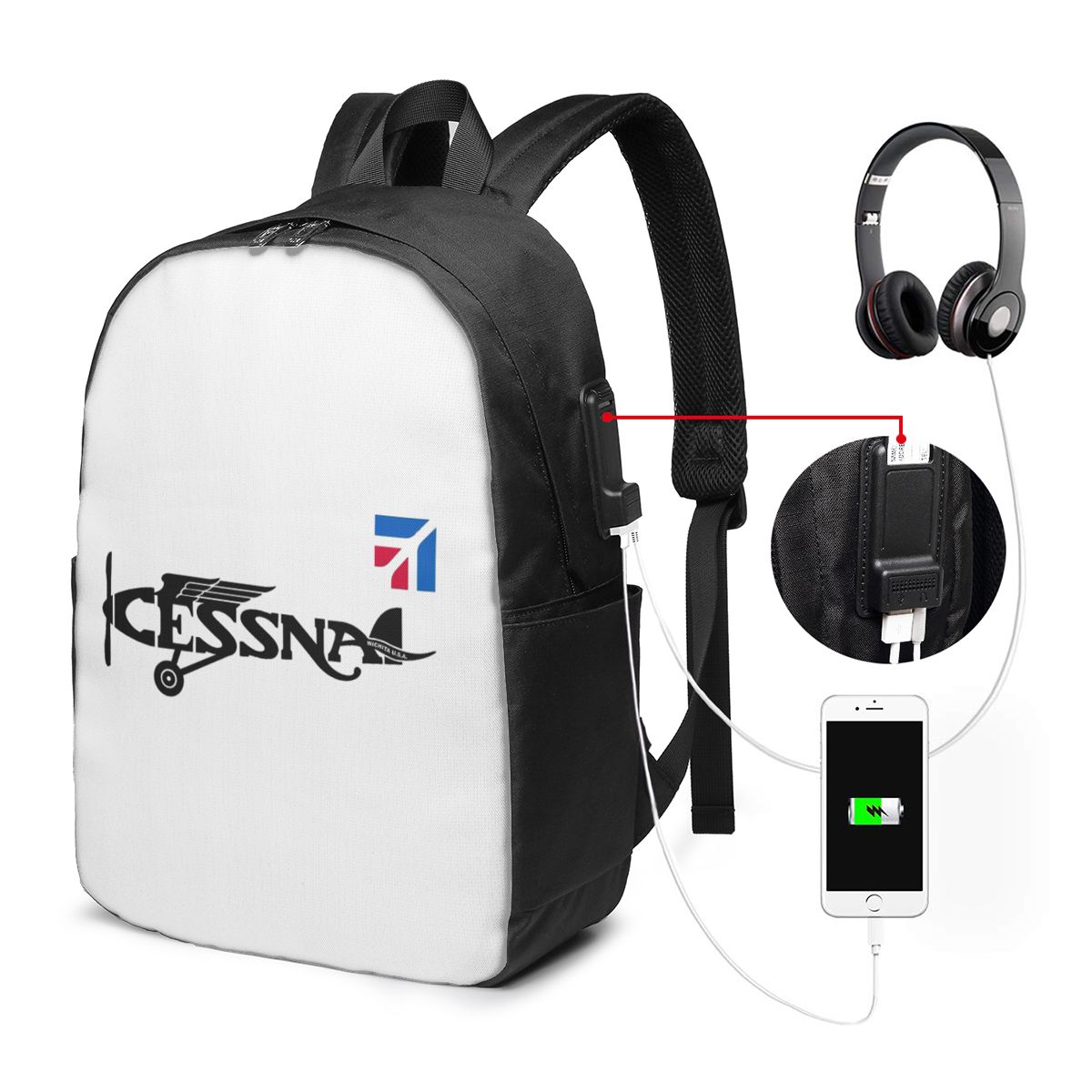 セスナロゴバックパック旅行ノートブックバッグコンピュータ大学 - Backpacks のレビューと価格