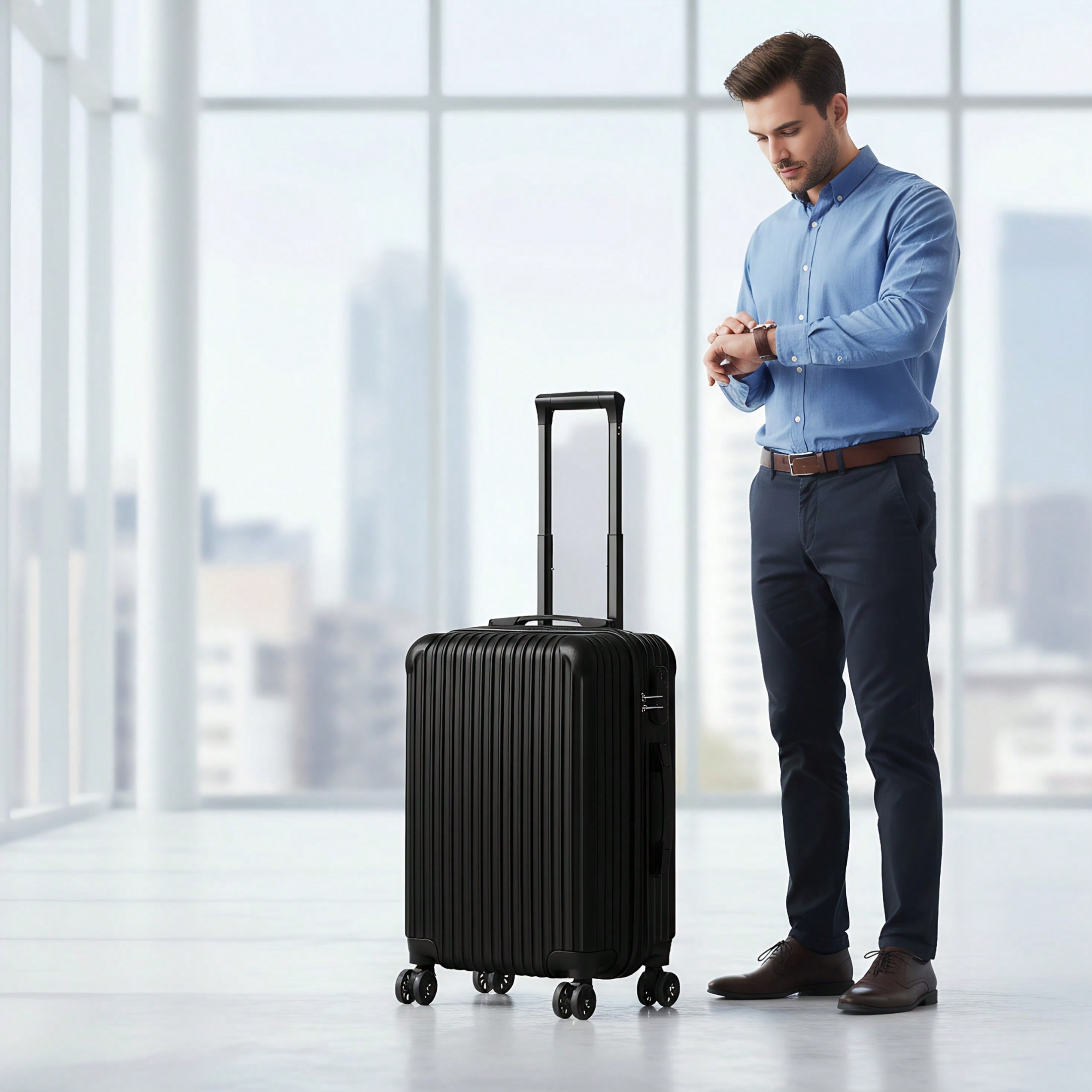 20インチのハードシェルキャリーオンスーツケース、黒の縦縞模 - Spinner Wheel Rolling Suitcase 20 Inch のレビューと価格