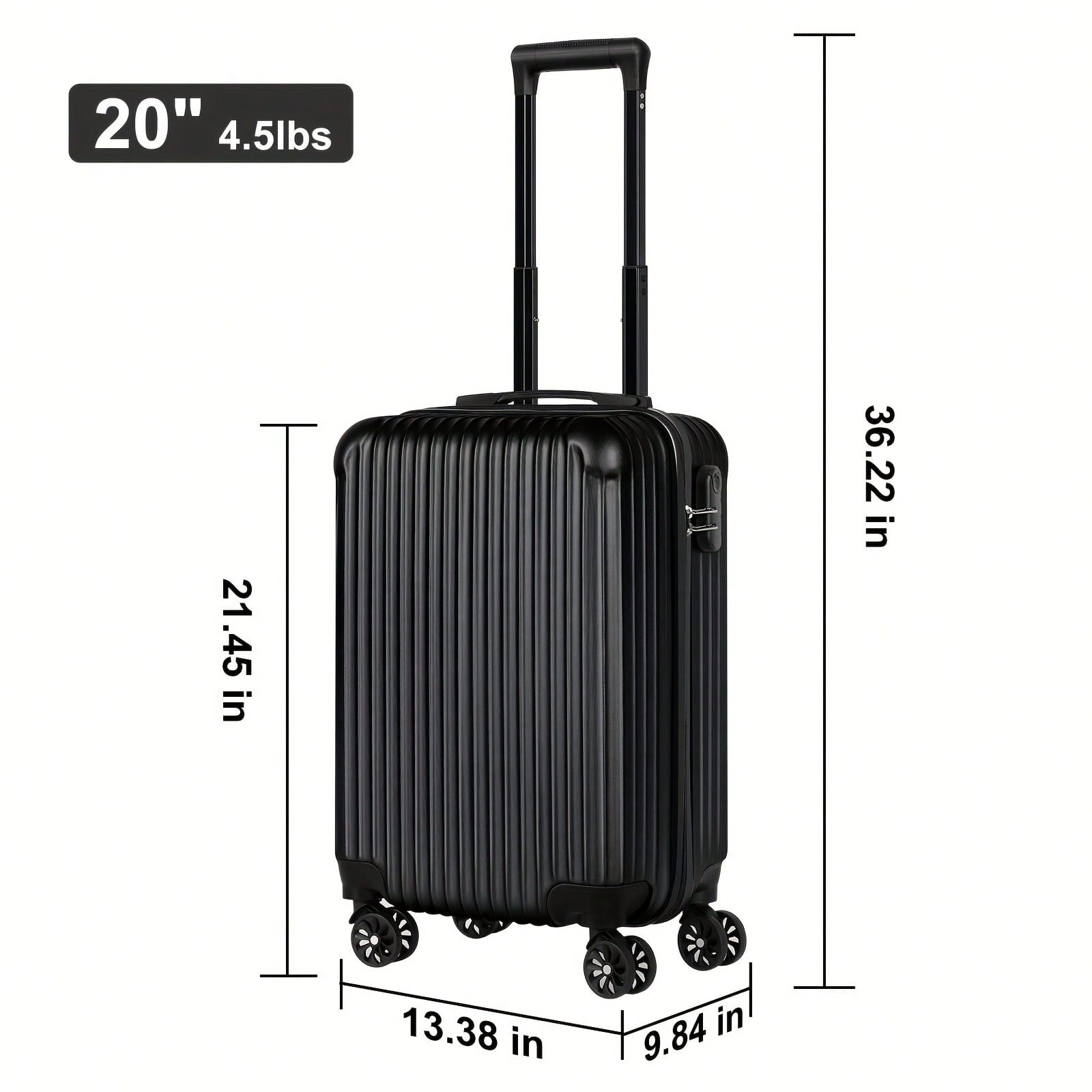 20インチのハードシェルキャリーオンスーツケース、黒の縦縞模 - Spinner Wheel Rolling Suitcase 20 Inch のレビューと価格